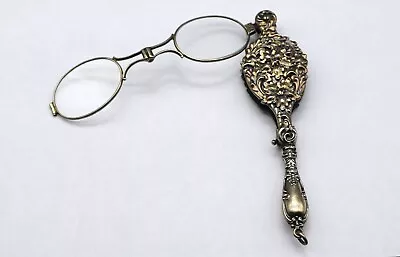 Antique Art Nouveau Sterling Lorgnette Folding Opera Glasses Repousse Gold Wash • $271.52