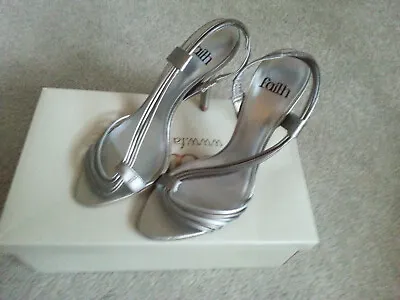 Faith Beautiful Elegant GENUINE LEATHER Silver Strappy Sandals Heels Size UK 4 • £39.99