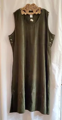 Mary Mcfadden Suede Polyesyer Dress Embroidered  1XL Olive Color Button Closure  • $20.50