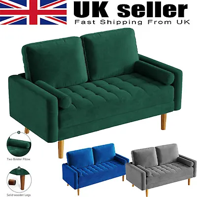 2 Seater Velvet Sofa With 2 Pillows Modern Couch Love Seat Settee Home Office • £189.10