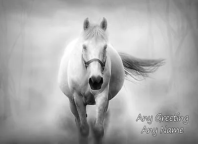 Personalised Horse Black And White Art Greeting Card (Birthday Christmas) • £3.76