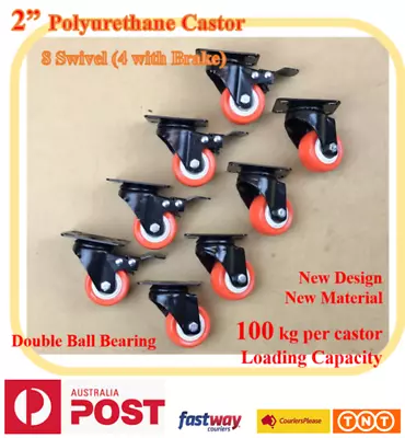 2  Polyurethane Castor Wheels8 Swivel Castors (4 With Brake) Heavy Duty Caster • $43.90