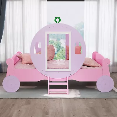 3FT Princess Carriage Kids Toddler Bed Single Car Bed Pink 90*190cm For Girls FD • £179.99