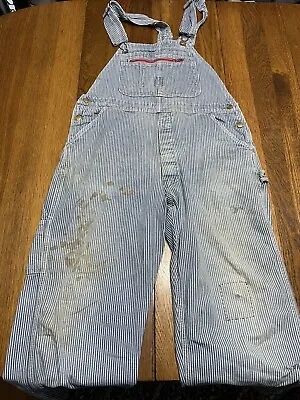 Vintage Hickory Striped Railroad Pointer Brand Denim Overalls Work LOOK PICS • $58.99