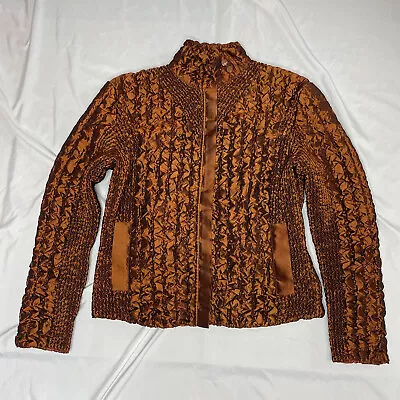 UBU Jacket Bronze Ruffled Ruched Crinkled 100% Polyester Women's Sz. L • $18.69