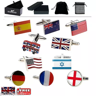 Men's Country Flag Cufflinks Union Jack USA German French Etc & Gift Box/Pouch • £5.49