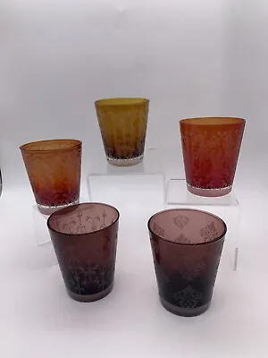 Set Of 5 Michael Weems Style Blow Glass Tumblers Orange Red Purple Amber • $60