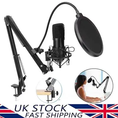 USB Streaming Podcast PC Microphone Studio Cardioid Condenser Live Mic Kit UK • £26.89