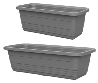 Grey Trough Plant Pot Long Plastic Planter Home Garden Window Herb Flower Box • £6.99