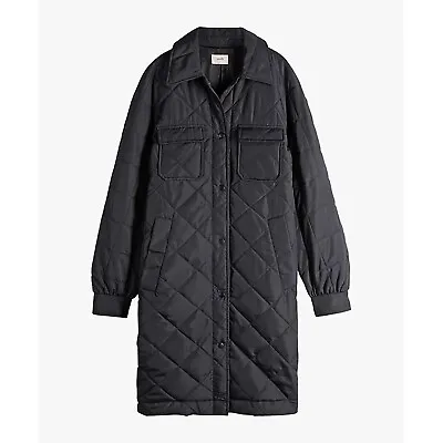 Hush Tilly Quilted Overshirt Womens Ladies Long Relaxed Jacket Black Size 6-14 • £42