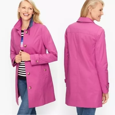 Talbots Contrast Detail All Weather Mac Fuschia Barbiecore Barbie Pink Peacoat L • $99.99