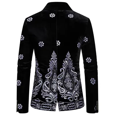 Silver Embroidery Floral Formal Dress Suit Blazer Jacket Slim Men Coats • $37.19