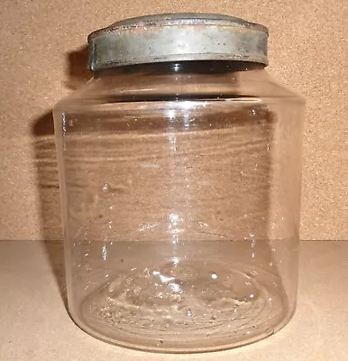 Antique Glass Hand Blown Storage Apothecary Store Jar With Tin Lid Cannister • $149.50