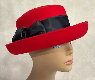 Red Hat Collectors Church Glam Amanda Smith Banded Wool Party Hat 59cm • $22.85