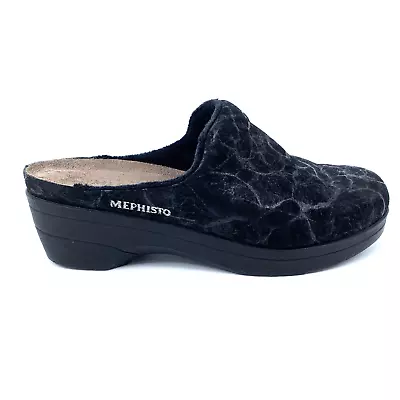 Women’s 8 38 Mephisto Metallic Black Satty Nubuck Suede Clogs Mules Slip Ons • $39.99