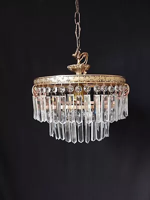 Vintage Brass & Crystals French Empire Chandelier Ceiling Lamp 1 Light • $295