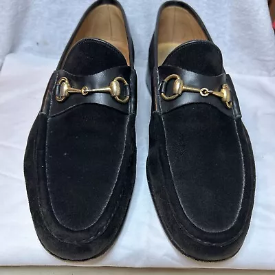 Vintage GUCCI Black Suede Horsebit Loafers 110 0009 - Size 44 1/2 11.5 US Men’s • $129