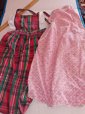 2 Vintage Full Apron Bib Farmhouse~Pockets~ Rick-rack On Old Fabric & Plaid • $12