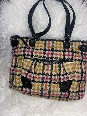 Coach Daisy Wool Tweed Plaid Emma Large Tote Handbag Bag Purse F25083 • $34.92