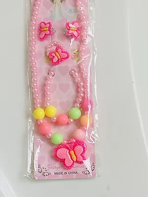 $9.99 • Buy Butterfly Birthday Gift Necklace Bracelet Set Chunky Jewelry Toddler Little Kids