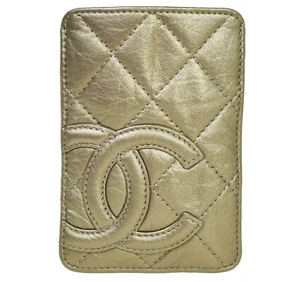 $218 • Buy CHANEL CC Logo Pass Holder Card Case Leather Bronze France Vintage 04JH575