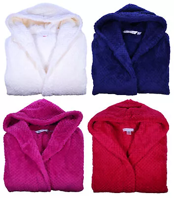 Ladies Slenderella Waffle Fleece Bathrobe Short Hooded Wrap Dressing Gown • £28.99