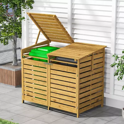 Double Wheelie Bin Shed Wooden Slatted Dustbin Store Cover Storage Unit  2 Doors • £155.95