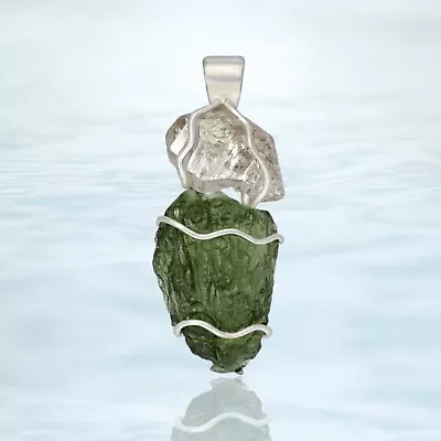 Natural Herkimer & Moldavite Pendant 925 Sterling Silver • $35.10