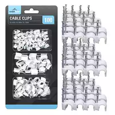 100-300 Cable Clips 6mm 9mm 12mm | Round White Plastic Electric Wire Set Wall • £2.99