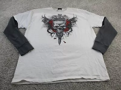 Miami Ink T-Shirt Adult XXL White Tee Gray Long Sleeve Thermal 09 Skull Graphic • $37.99