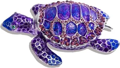 Bejeweled Enameled Animal Trinket Box/Figurine With Rhinestones-Purple Turtle • $49.99