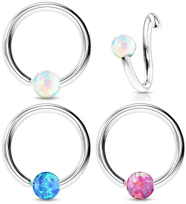 1pc Fixed Synthetic Opal Ball Annealed Steel Captive Bead Ring Body Jewelry • $7.99
