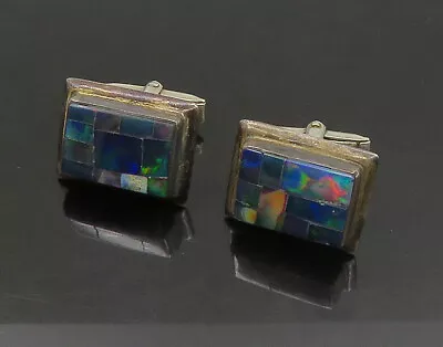 MEXICO 925 Sterling Silver - Vintage Fire Opal Square Cufflinks - TR3205 • $77.80