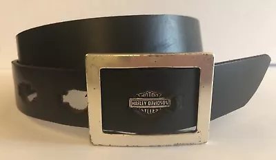 Harley Davidson Solid Black Leather Belt Size 32 Rectangle Silvertone Buckle • $33.95