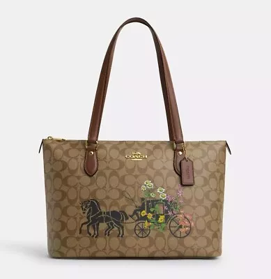 NWT Coach Gallery Tote In Signature Canvas With Floral Horse And Carriage CT254 • $219