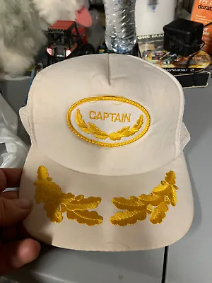 Vintage Captain Hat Cap Snap Back White Mesh Gold Leaf Patch Trucker Mens • $18