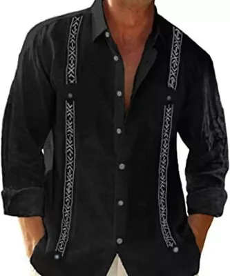 Men's Casual Short Sleeve Guayabera Cuban Beach Wedding Button-Up Dress Shirt • $16.94