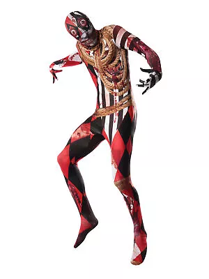 Adult Mens Acrosplat Costume Circus Scary Acrobat Halloween Fancy Dress Outfit • £6.98