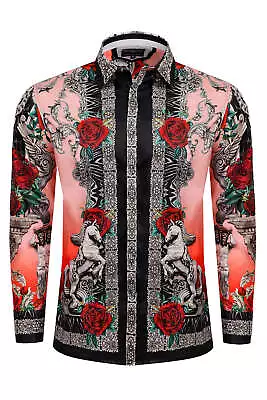 BARABAS Men's Rhinestone Floral Unicorn Long Sleeve Shirts 3SPR418 • $185