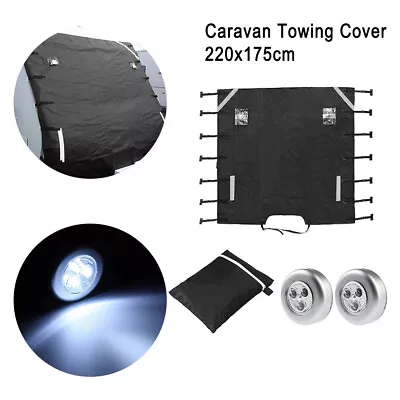 Universal Caravan Front Towing Cover Protector + 2 LED Light Guard Shield Black • $39.99