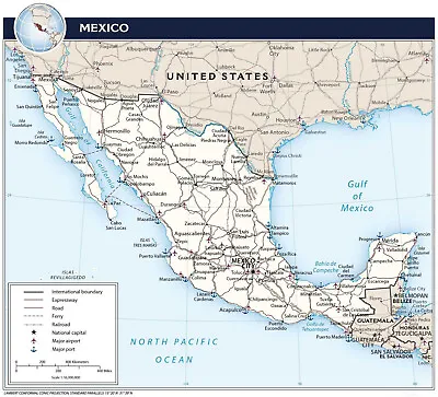 2018 CIA Transportation Map Of Mexico Wall Art Poster Print History • $13.95