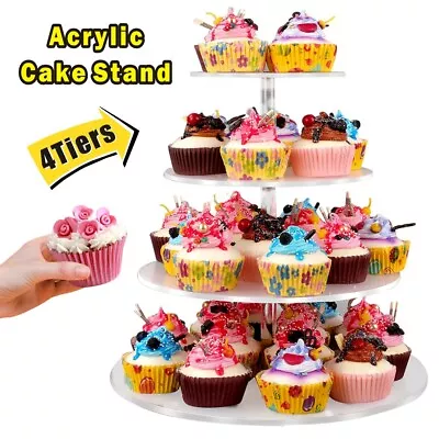 Clear Round Cupcake Stand Display Wedding & Party 4 Tier Cup Cake Holder Xmas • £13.99