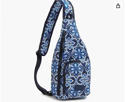 NWT Vera Bradley Mini Sling Backpack Raindrop Medallion Ripstop Blue White Nylon • $41.99