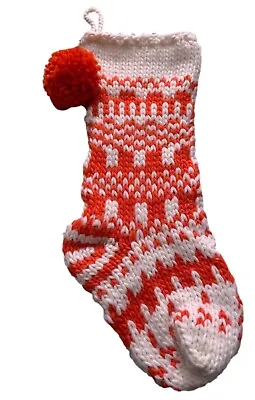 Jacquard Knit Pom Stocking Orange/Cream - Hearth & Hand With Magnolia • $9.99