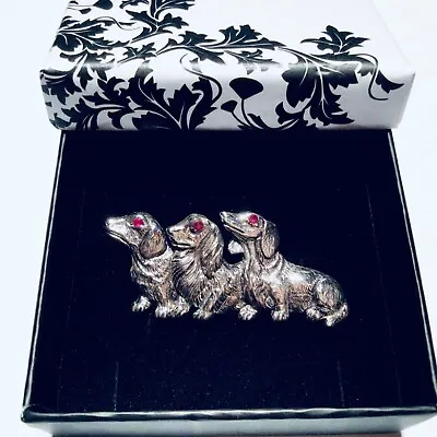 Sterling Silver Ruby Dachshund Sausage Dogs Animal Pet Brooch Pin Vintage Style  • £45