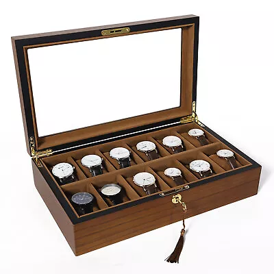 6/10/12 Slot Wooden Watch Box Display Jewelry Case Storage Organizer With Key • $31.01