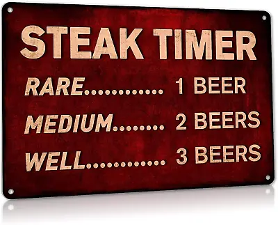 Funny Beer Sign Steak Timer - Metal BBQ Rules Sign Outdoor Tin Signs For Patio • $11.75