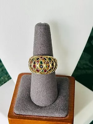 14k Yellow Gold Ruby Emerald And Sapphire With Gold Overlay Ring Size 7.25 • $399