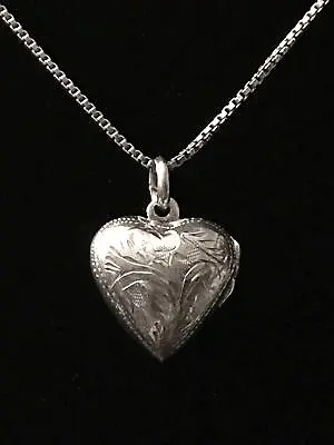 Sterling Silver Heart Locket Photo Engraved Vtg Pendant Necklace Bracelet Small • $75