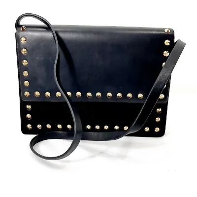 $19.99 • Buy Zara Women Black Leather & Animal Hair Studded Clutch Shoulder Bag Purse